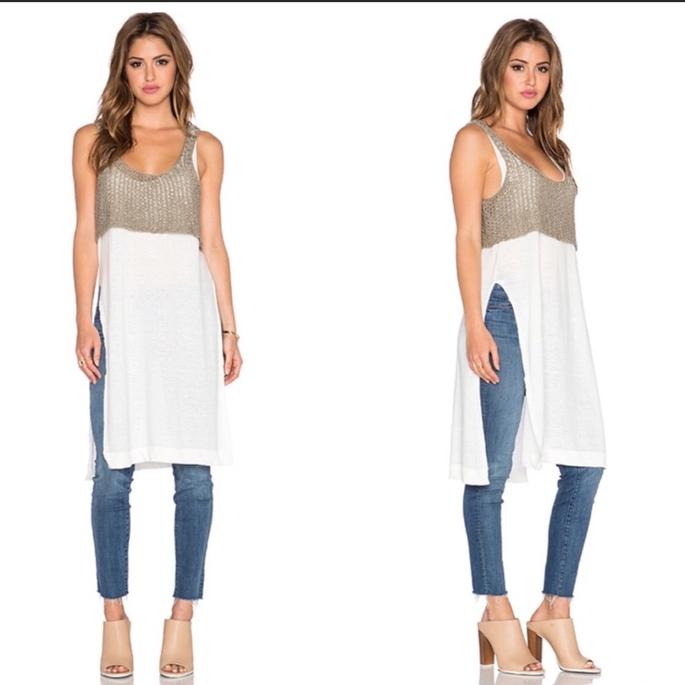 Free people layered tank tunic crochet overlay